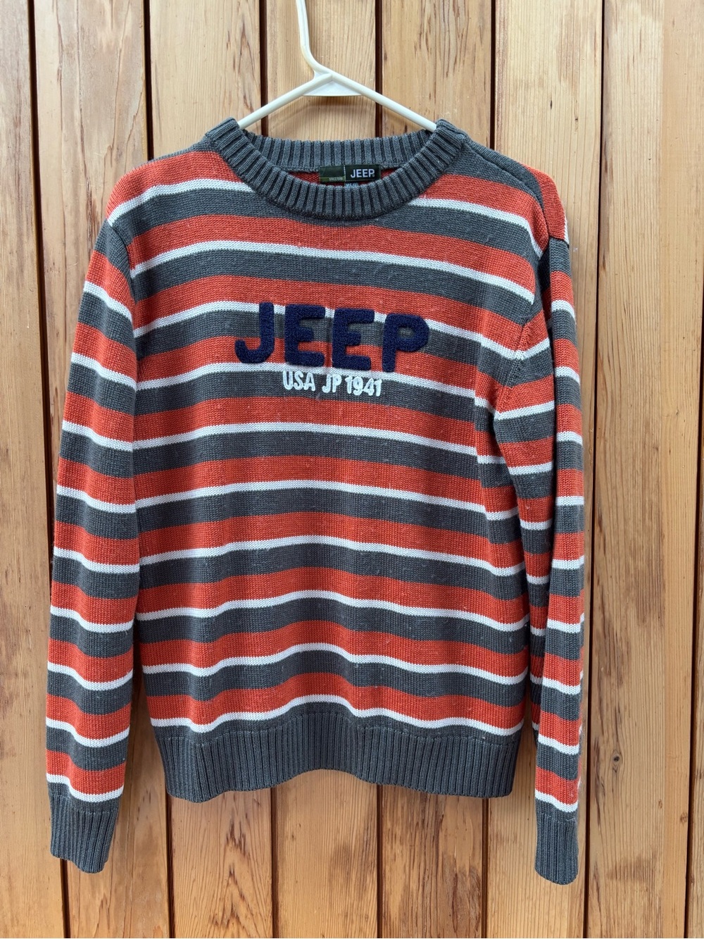 Vintage Y2K Jeep Striped Knit Sweater Embroidered USA JP 1941 Pullover - Size S